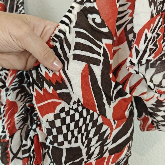 Anthropologie Tired Geometric Print Short Sleeve V Neck Maxi Dress Women's Sz LP - Picture 16 of 16